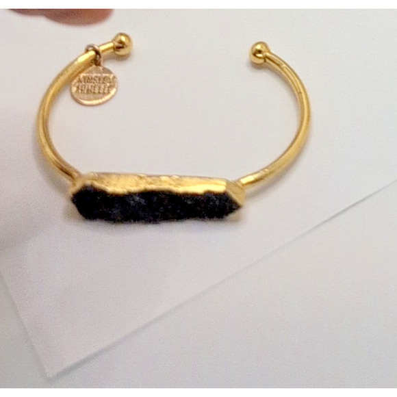 Kinsley Armelle Black Druzy Quartz Bangle Cuff Bracelet Gold Tone - Picture 2 of 6